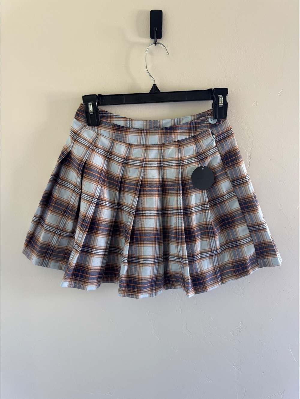 NWT Forever 21 XS Plaid Pleated Mini Skirt Blue Brown Preppy Y2K